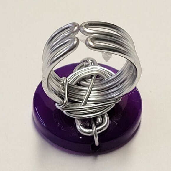 Purple Agate Round Ring Adjustable Band Handmade Semi Precious Ring - Picture 7 of 9